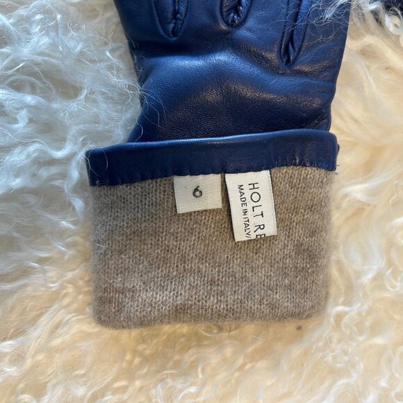 Holt Renfrew Blue Leather Gloves with Cashmere Lining Size 6 - Picture 6 of 6